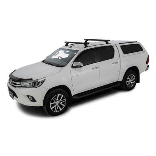 Rhino Rack Heavy Duty RCH Trackmount Black 2 Bar Roof Rack to suit TOYOTA Hilux Gen 8 4dr Ute Double Cab 15 to 