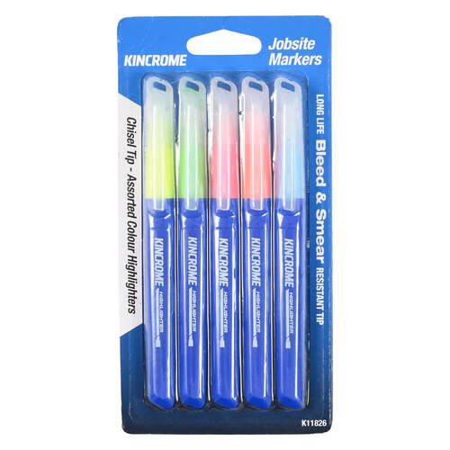 Kincrome Highlighter Chisel Tip 5 Pack Assorted Colours