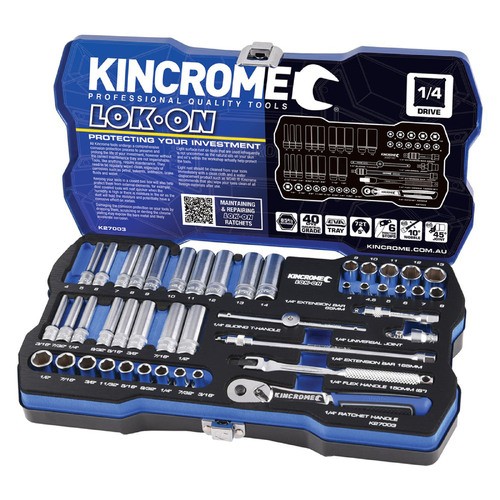 Kincrome Lok-On Socket Set 45 Piece 1/4" Drive - Metric & Imperial