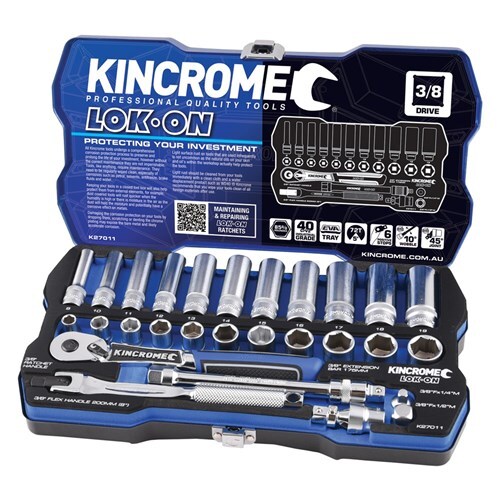 Kincrome Lok-On Socket Set 28 Piece 3/8" Drive - Metric