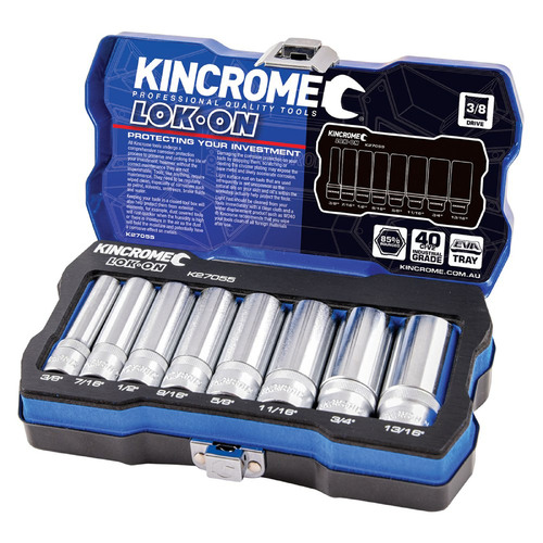 Kincrome Lok-On Socket Set 8 Piece 3/8" Drive - Imperial