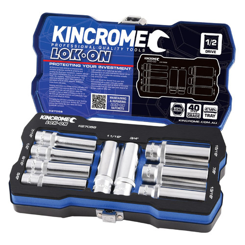 Kincrome Lok-On Socket Set 9 Piece 1/2" Drive - Imperial