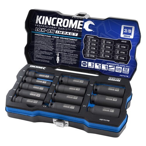 Kincrome Lok-On Deep Impact Socket Set 12 Piece 3/8" Drive - Metric