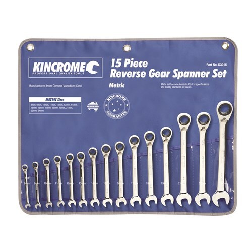 Kincrome Reversible Gear Spanner Set 15 Piece - Metric