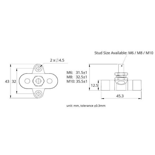 M6 X 31.5Mm Black Power Post 48V/100A S/S Stud & Washer Nylon & Fibreglass Base