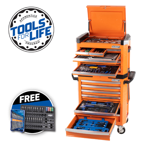 Kincrome Contour Workshop Tool Kit 242 Piece 15 Drawer 29" Orange