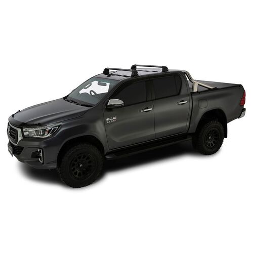 Rhino Rack Vortex Roc25 Flush Black 2 Bar Roof Rack For Toyota Hilux Gen 8 4Dr Ute Double Cab 10/15 On