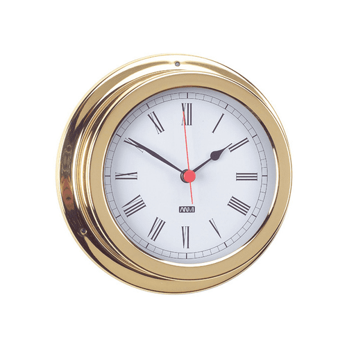 Anvi Polished Brass Clock With Roman Numerals -120mm Dia Face