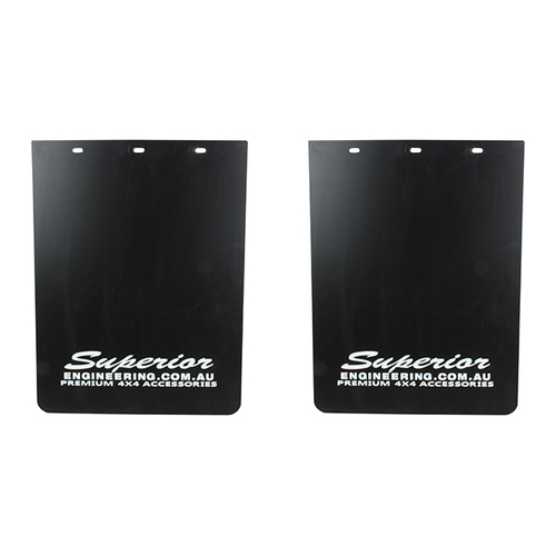 Superior Premium Mudflaps Extra Extra Large 640mm x 320mm - White Logo (Pair) - PF2613BS1