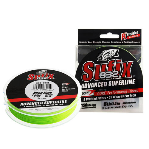 Sufix 832 Braid 6lb 150yds Neon Lime