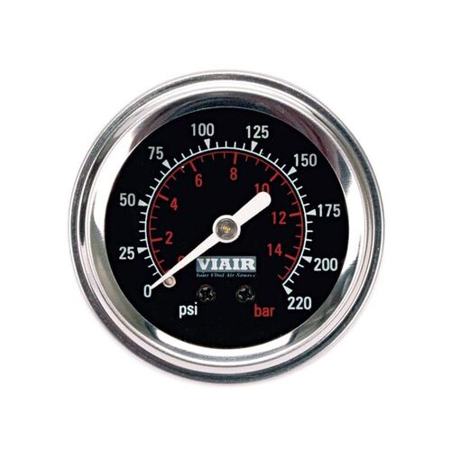 Viair Single needle gauge, 2", 220psi, black face, illuminated