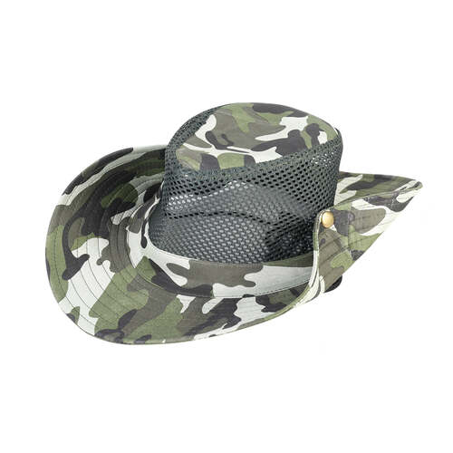 Wildtrak Hat Wide Brim Camo 4 Asst With Clips Neck Cord 37Cm Ac Cc0014