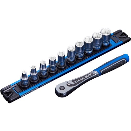 Kincrome Lok-On Socket Set Twist-Lock Rail 11 Piece 1/4 Drive - Metric