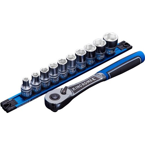 Kincrome Lok-On Socket Set Twist-Lock Rail 11 Piece 1/2 Drive - Metric